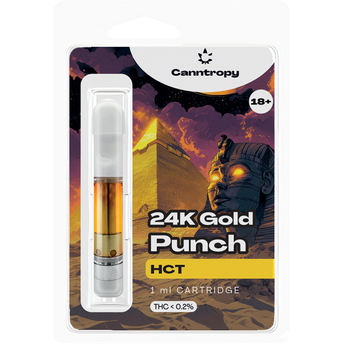 Canntropy HCT Vape Cartridge 24K Gold Punch 1ml – gold-themed 510 vape cart with balanced HCT and CBD blend | Vibe Supply