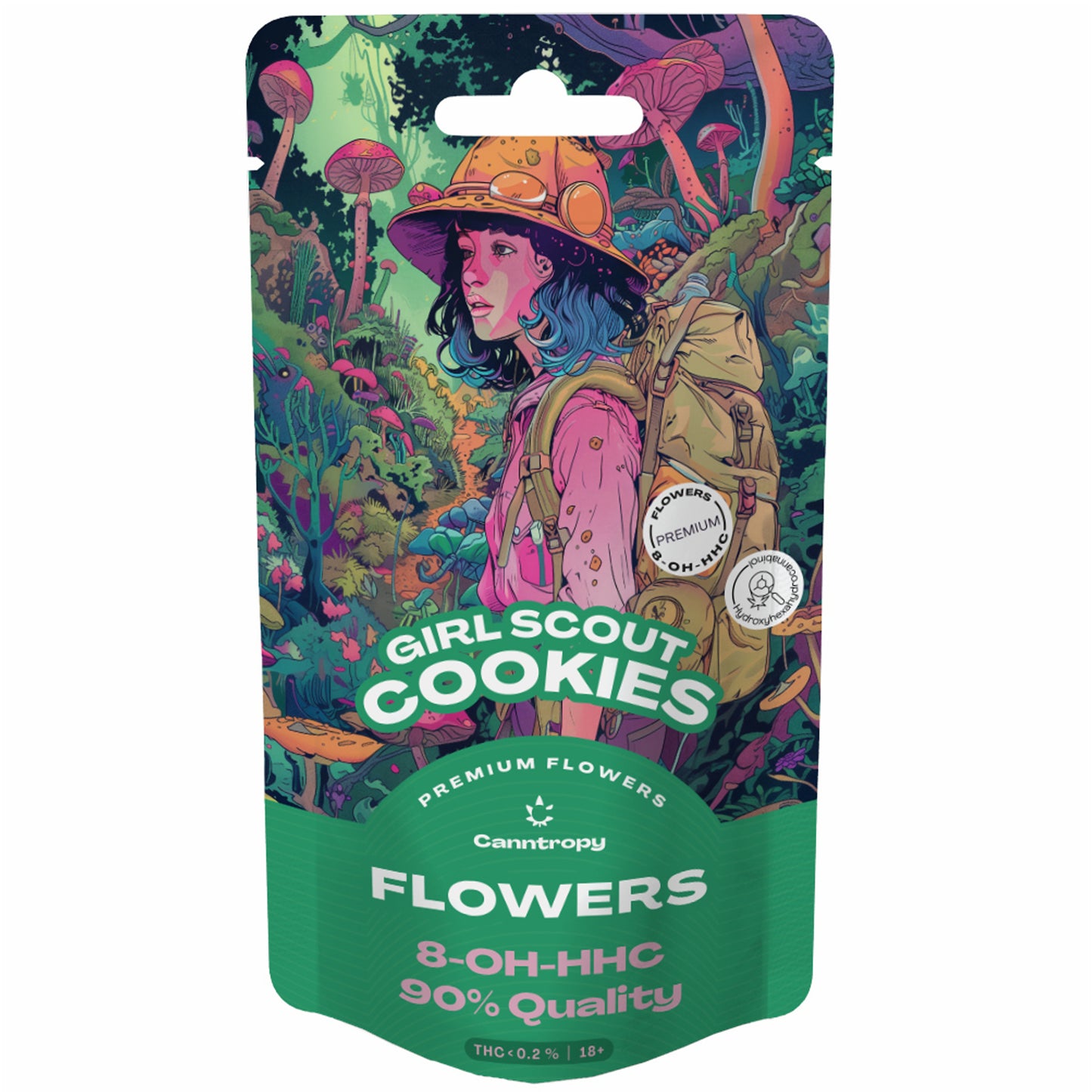 Canntropy 8‑OH‑HHC Girl Scout Cookies flower – EU-grown hemp buds infused with 20% 8‑OH‑HHC and cookie-sweet terpenes.