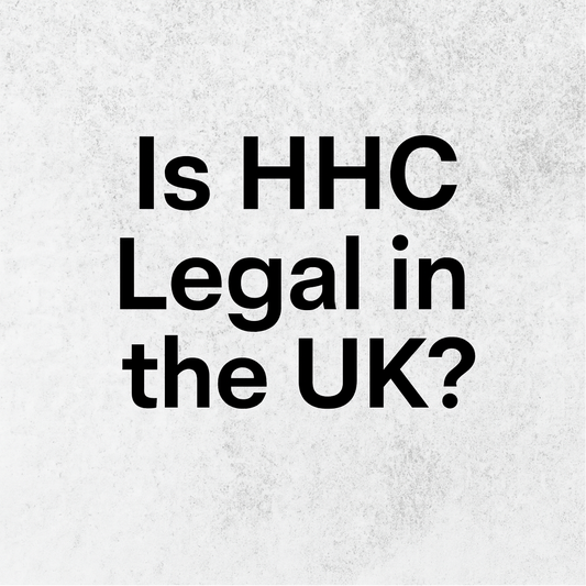 Black text on a textured white background reading “Is HHC Legal in the UK?” — styled for a clean, minimalist blog header.