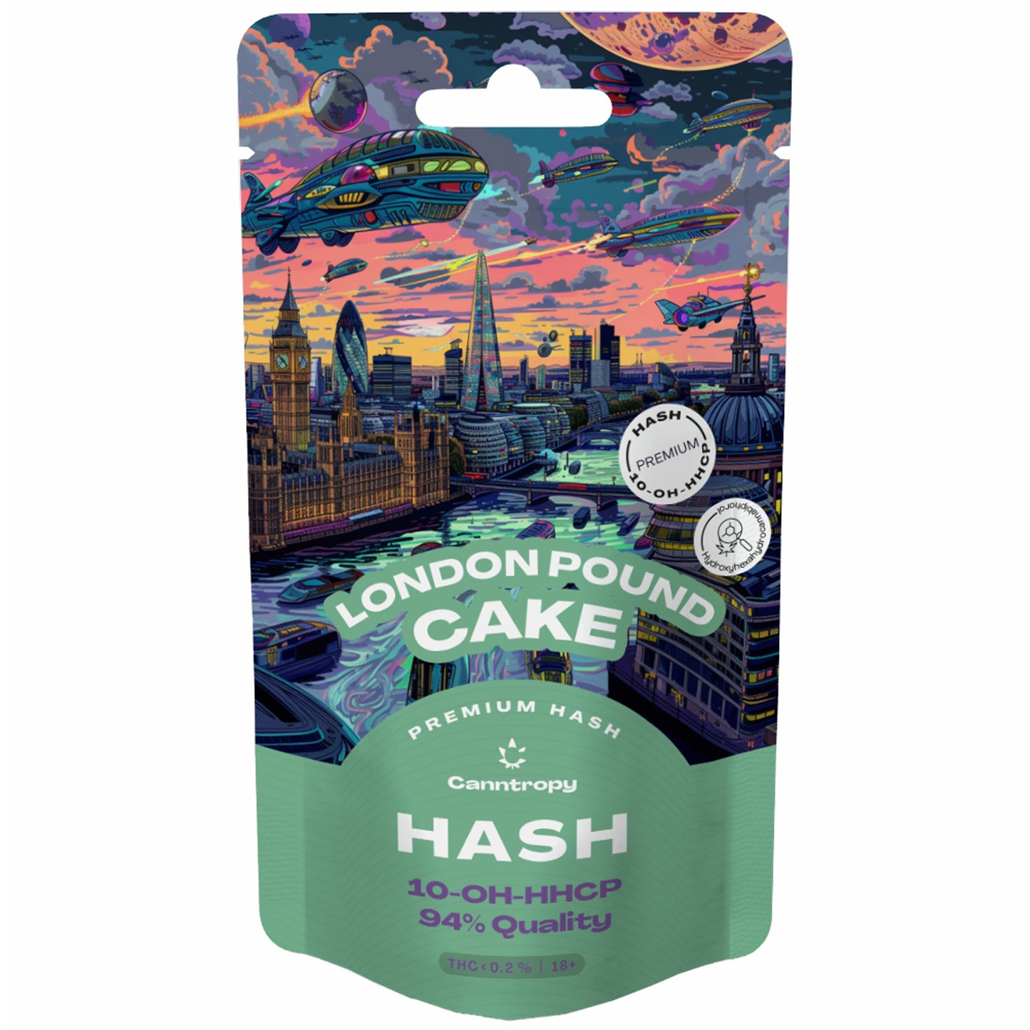 Canntropy London Pound Cake hash – 1g pressed hemp infused with 10-OH-HHCP distillate, dessert terpene profile