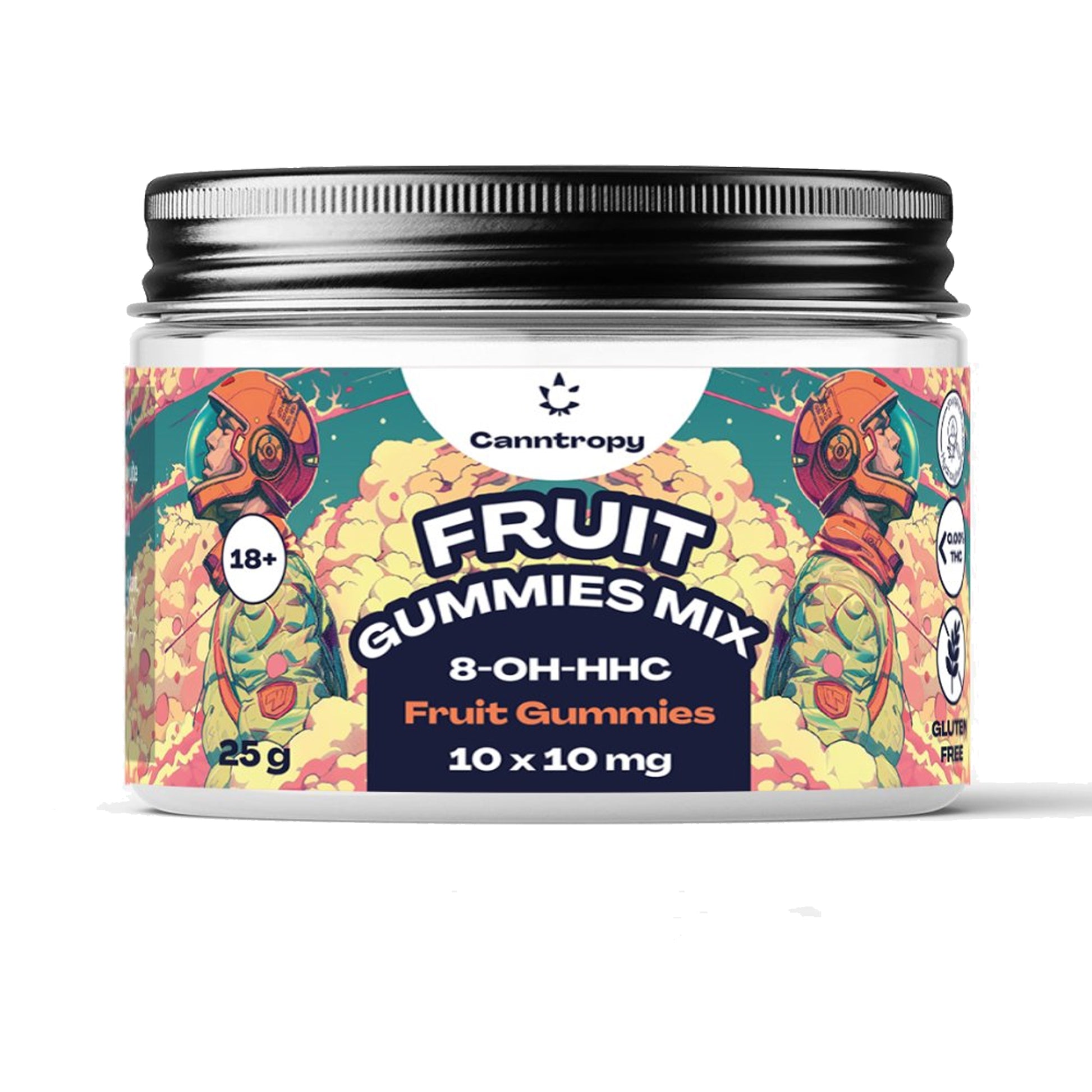 Canntropy 8‑OH‑HHC Fruit Gummies Mix – pack of 10 fruity gummies with 10mg 8‑OH‑HHC each. Clean format, sweet flavour, smooth effect.