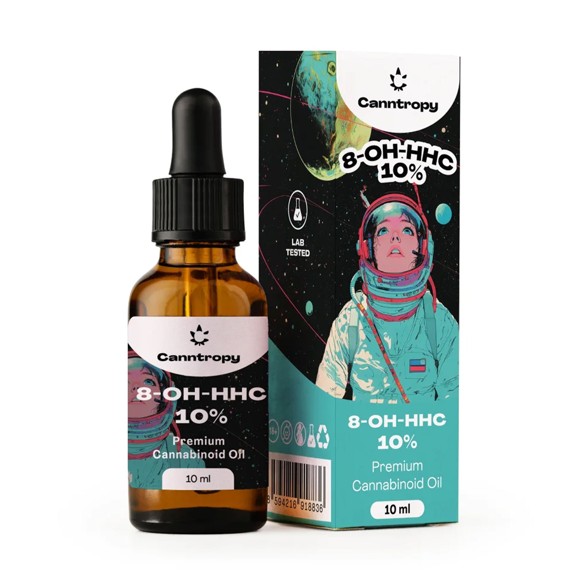 Canntropy 8‑OH‑HHC cannabinoid oil – 10ml dropper bottle with 10% 8‑OH‑HHC in MCT coconut oil. Clean, legal, and lab-tested.