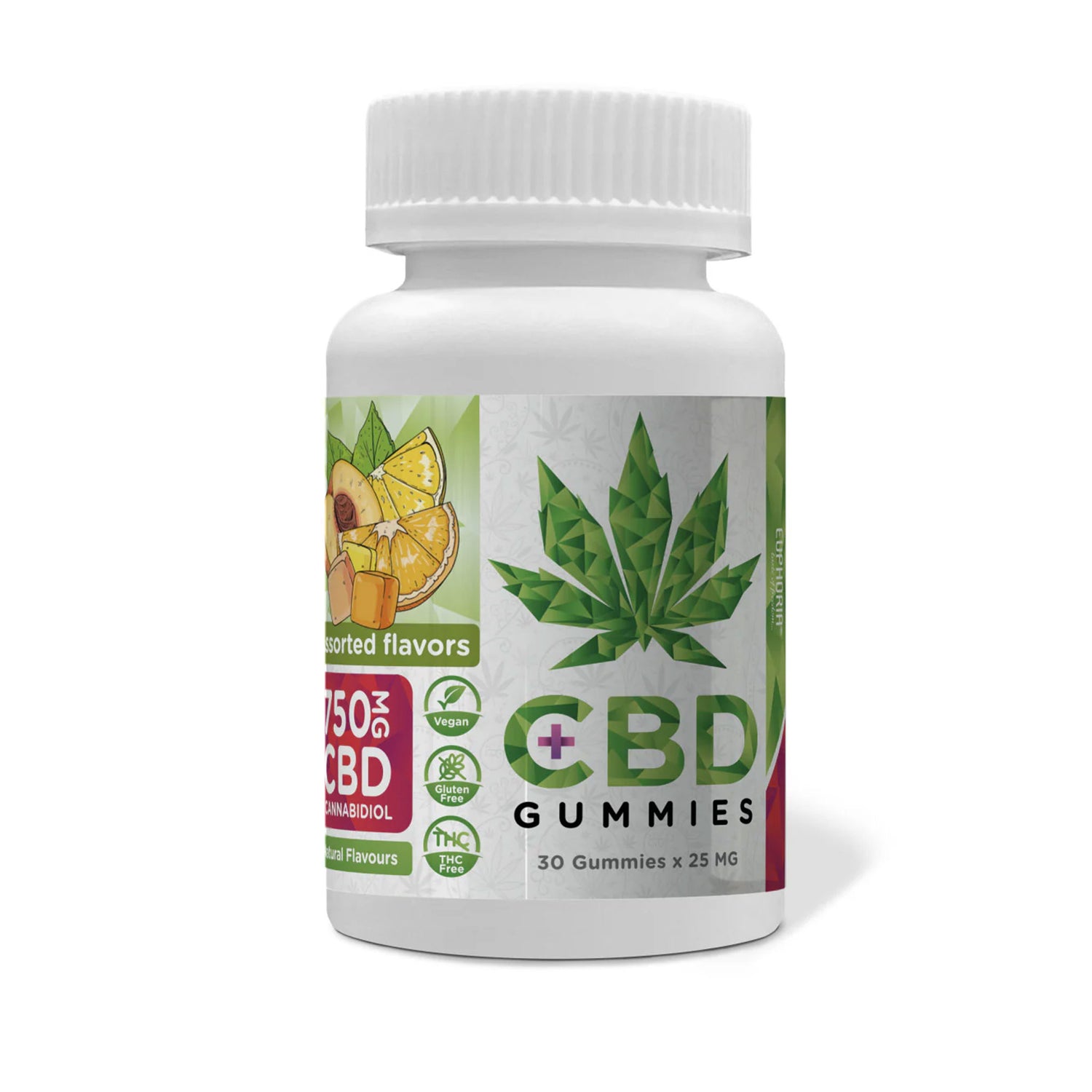 Euphoria CBD Gummies – 750mg bottle – 30 x 25mg fruit-flavoured chews – daily calm and clarity