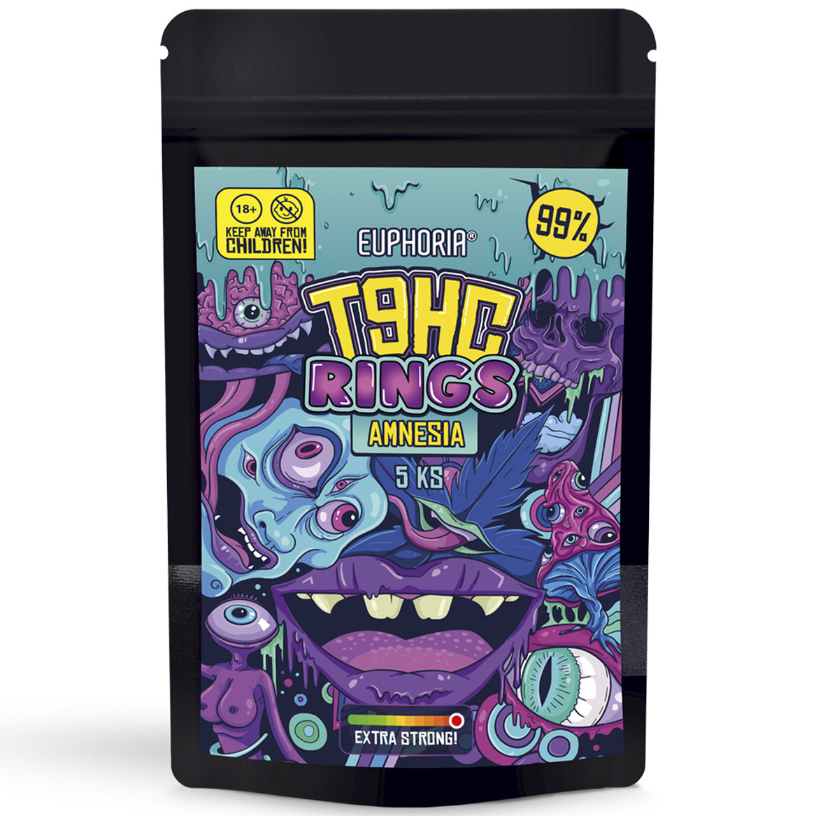 Euphoria T9HC Rings – Amnesia – 75mg pack (5 x 15mg) – mellow edible with citrus-herbal lift