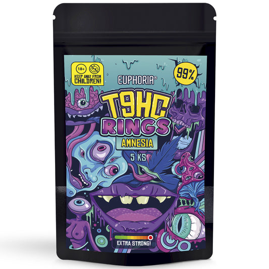 Euphoria T9HC Rings – Amnesia – 75mg pack (5 x 15mg) – mellow edible with citrus-herbal lift