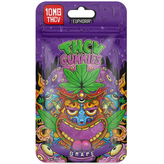 Euphoria THCV Gummies – Grape flavour, 10 mg total THCV (5×2 mg). UK legal, lab-tested.