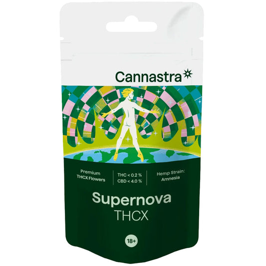 Cannastra THCX Flower – Supernova (Amnesia hemp strain), 10% THCX infused, 1g–100g. UK legal, lab-tested | Vibe Supply