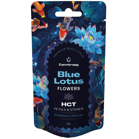Canntropy HCT Blue Lotus Flower – 5% HCT infused, 3g–100g packs. Sacred Nymphaea Caerulea, UK legal, lab-tested | Vibe Supply