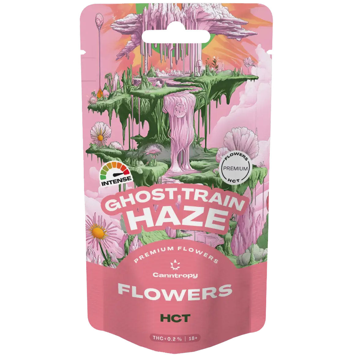 Canntropy HCT Flower – Ghost Train Haze, 15% HCT infused hemp flower, 1g–5g packs. Premium EU-grown, UK legal, lab-tested | Vibe Supply